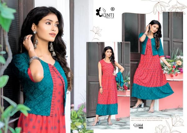 Kinti Crystal Vol 8 Designer Rayon Long Kurti With Jacket Collection